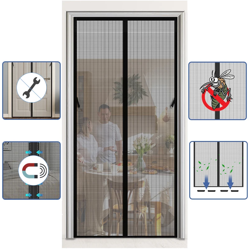 Fiberglass Magnetic Screen Door Curtain Customizable Fly Insect Mesh Screen Curtain Heavy Anti Mosquito Net Not Easy to Scratch