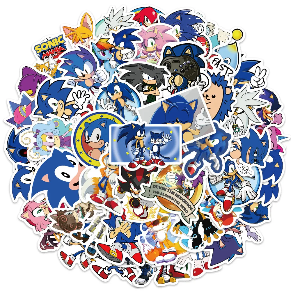 50Pcs/Set Cartoon Sonic Stickers Hedgehog Anime Toys Cartoon Graffiti Sticker for Water Bottle Laptop Luggage