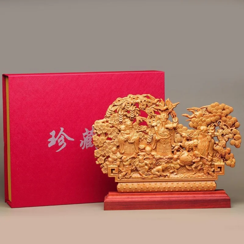 

Taihang Thuja Sutchuenensis Three Stars of Luck, Prosperity and Longevity Blessing Big Decorations Solid Wood Carving Fu Lu Shou