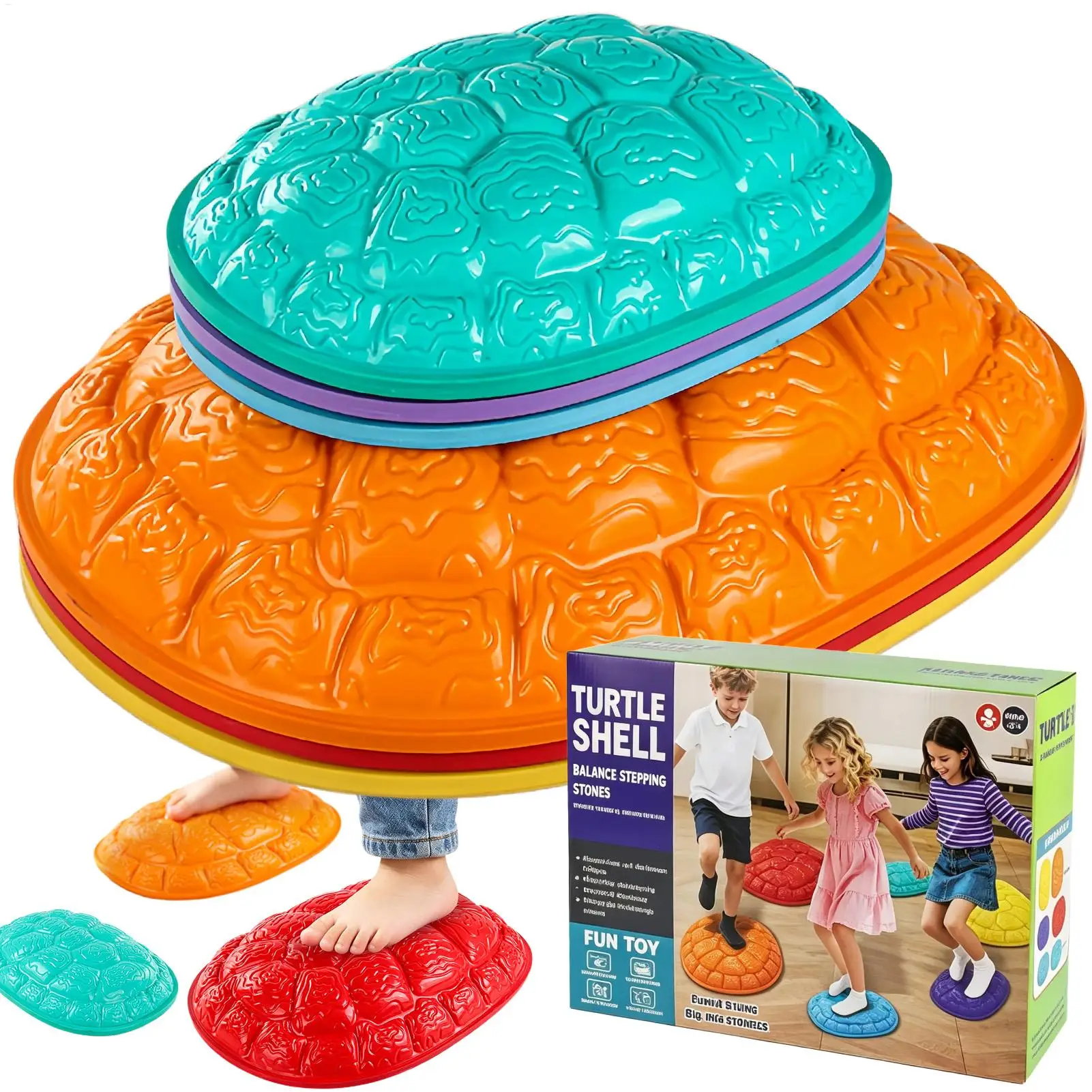 Kids Stepping Stones Turtle Shell Stackable Non-Slip 6 Pieces Balance Stepping Stones For Physical Activity Concentration