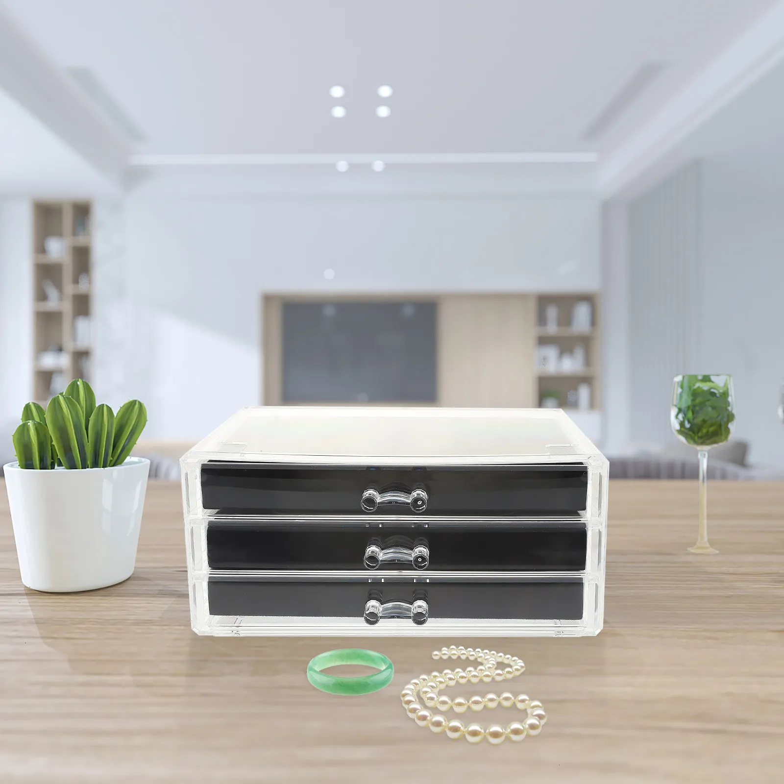 Three-Layer Jewelry Organizer Box Acrylic Storage Case Necklace Rings Holder Desktop Jewelry Display Container