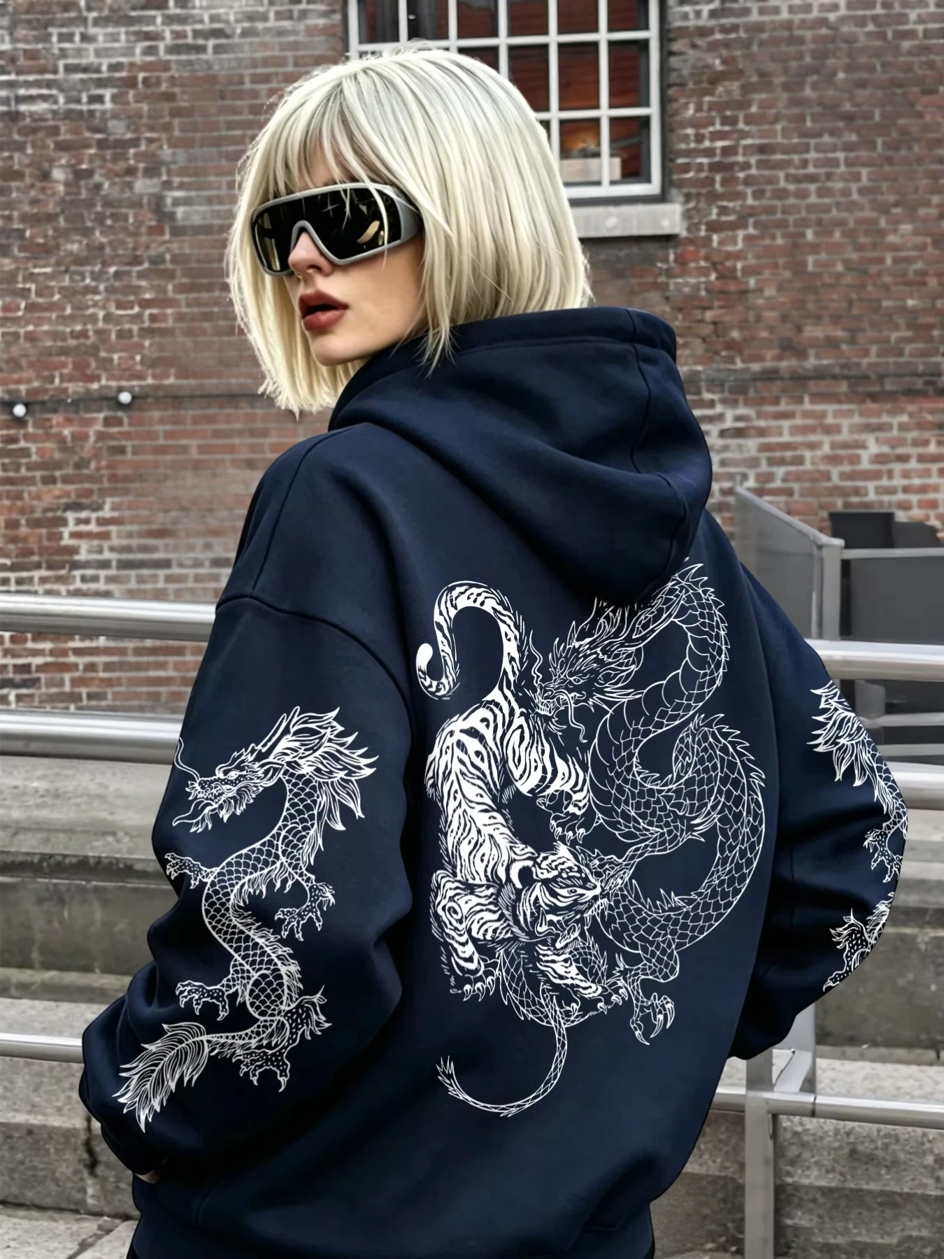 2026 neuer Kapuzenpullover im Nationalstil mit dunklem Drachen- und Tigertotem! Trendiger Unisex-Hoodie im chinesischen Stil mit Drachenmuster – Detail 14