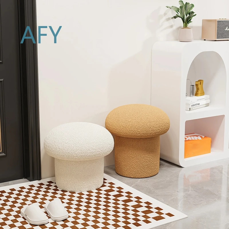 German Cream Style Shoe Stool for Living Room Bedroom Home Entryway Mushroom Stool for Doorway Vanity Area Solid Wood