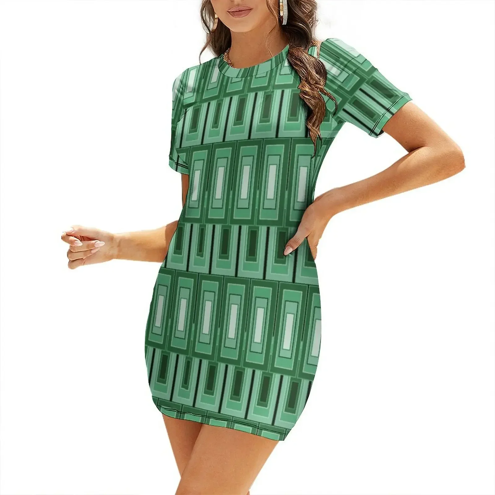 

Panton/Art Deco Green Rectangles Short-Sleeved Dress summer outfits for women 2026 women formal occasion dresses