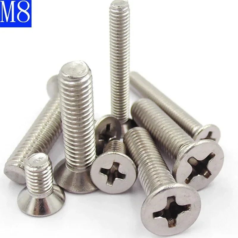 M8 - 1.25  304 Stainless Steel Phillips FLAT HEAD Machine Screw DIN 965 Bolts ISO 7046