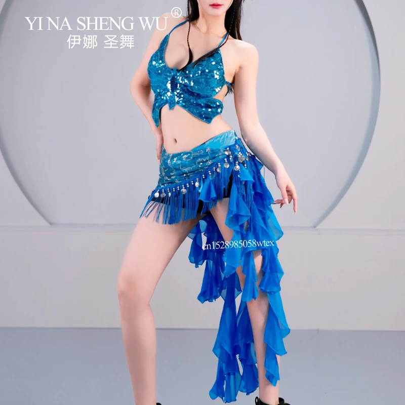 المرأة مثير اللاتينية ملابس رقص مجموعة الرقص الشرقي ممارسة المحاصيل الأعلى ووشاح الورك 3 قطعة مجموعة الكبار Kpop بار نادي الأداء الزي