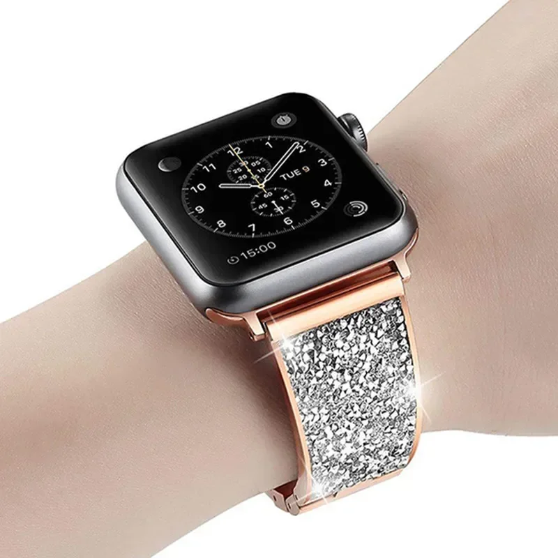 Diamant-Edelstahlarmband für Apple Watch Ultra 2, 10, 9, 8, 7, 6, 5, 4, SE. Armband iWatch 49 mm, 45 mm, 41 mm, 40 mm, 44 mm, 46 mm, 42 mm