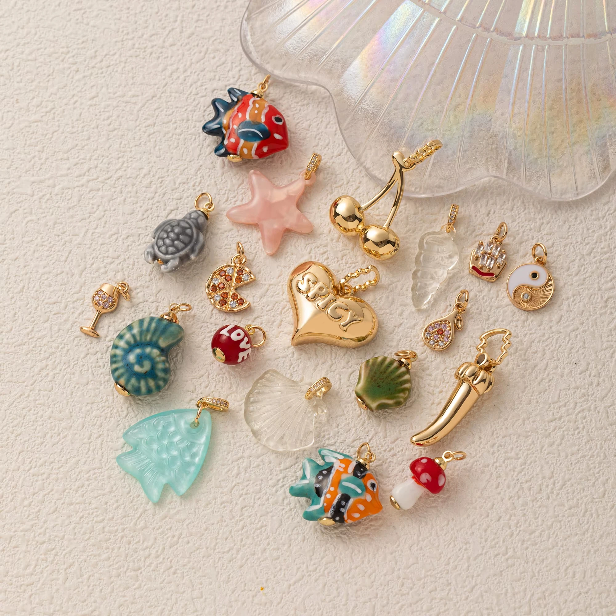 

Wholesale 5pcs/lot DIY small fish wine glass mushroom pendant jewelry with gold plating for fashionable new products