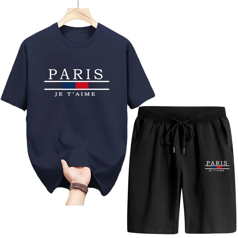 

Paris Fashion Cotton T-shirts Walking Shorts Summer Men's Set City Vibe Casual Tees Tracksuit Home Outdoor Comfort Cool Outfits