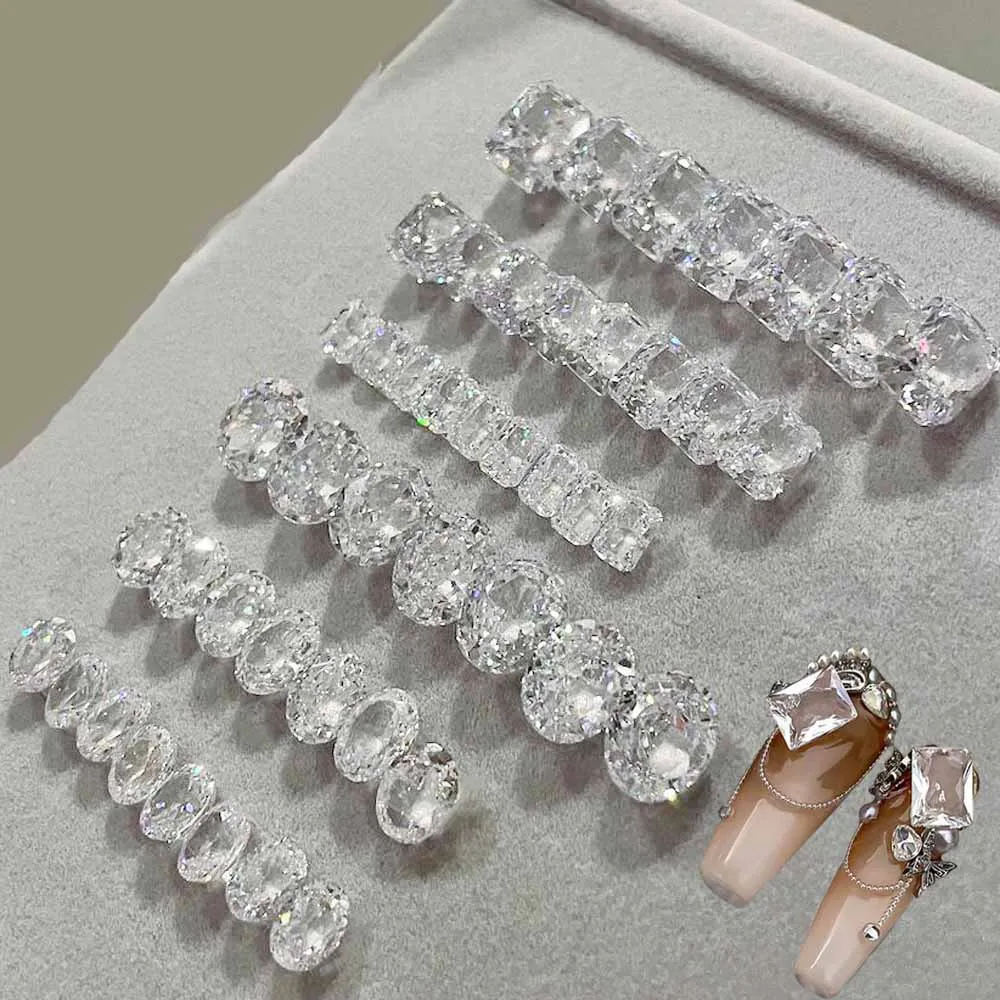 10 Uds. De decoraciones artísticas para uñas de circonia de cristal blanco, gemas redondas, cuadradas y de gota de agua, joyería para uñas DIY, diseño de manicura de lujo *