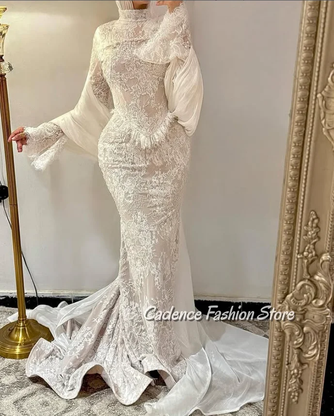 

Exquisite Lace Long Evening Gown High Neck Mermaid Skirt Saudi Arabian Women's Special Occasion FashionProm Dresses Customized