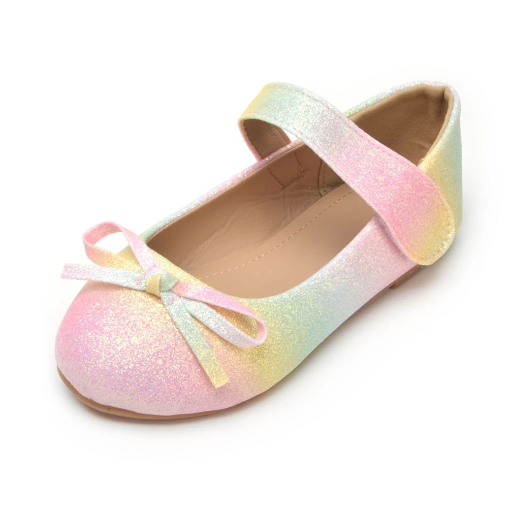 

COSYSUSY Children's Shoes Round Head Bow Glitter Ballerinas Girl Shoes Rainbow Shiny Ballet Shoes Dress Up Princess Flat Shoes