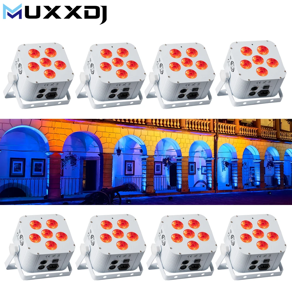 

8pcs Wireless 6in1 LED Uplight Battery Powered Wireless Infrared Remote Control 6*18W RGBWA+UV Stage Light Audience