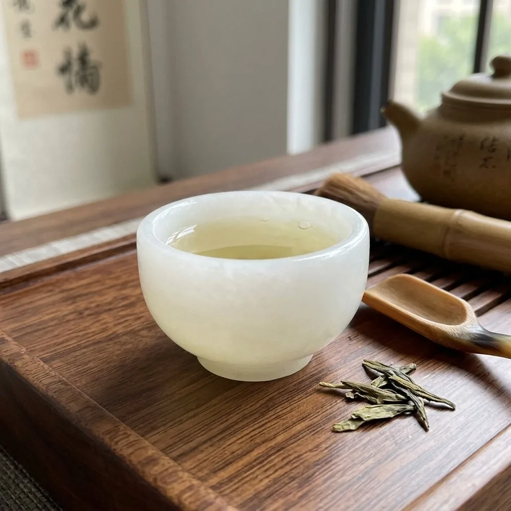 Natural Crystal Quartz Degaussing Bowl, Reiki Healing Stone Cauliflower Jade Cup, Energy Cleansing Crystal Bowl for