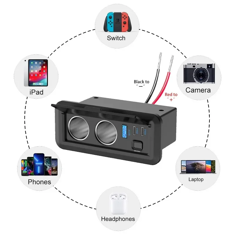Многопортовый зарядный концентратор для автофургона, изготовленная на заказ USB и розетка для дома на колесах/прицепа, водонепроницаемая зарядная станция 12 В/24 В