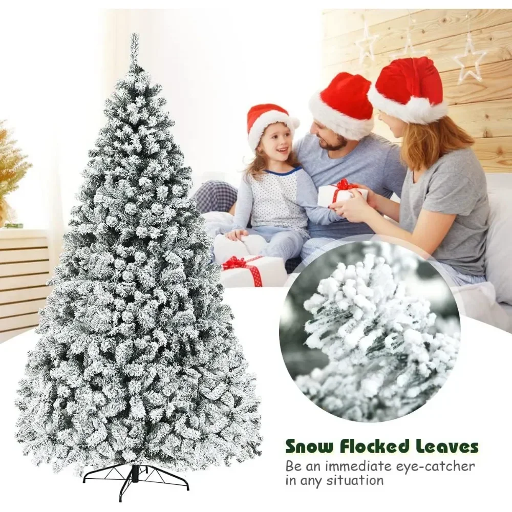 9FT Pre Lit Artificial Christmas Tree, Snowflake Hinge Pine Tree,portable Metal Base,perfect Christmas Decoration for Gatherings