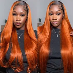 13x4 Lace 1B/350 Colored straight long Human Hair Wig for Women Closure Frontal Wig Pre Plucked with Baby Hair 180 Density