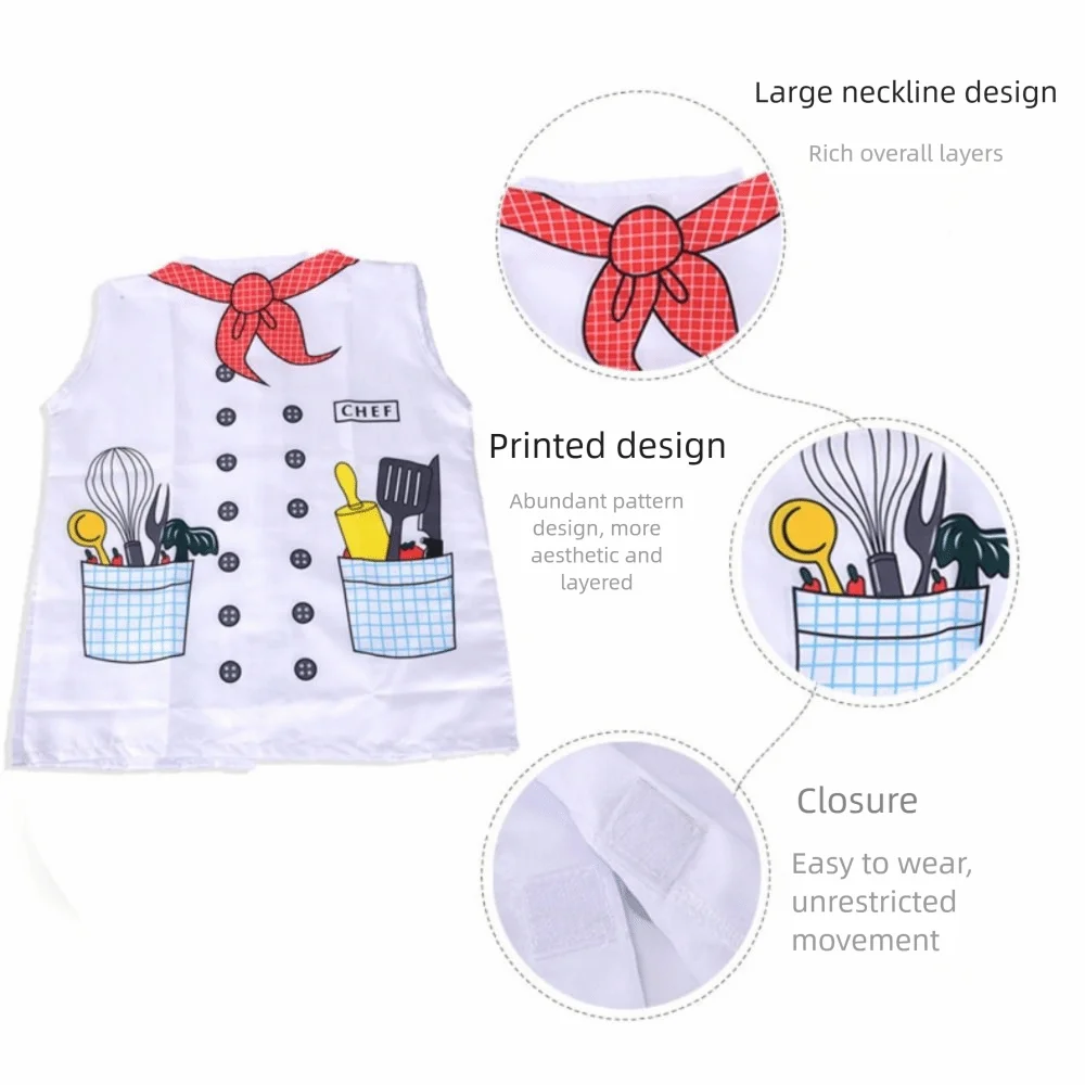 Zabawka w stylu kreskówkowym - strój szefa kuchni z czapką, przebranie do zabawy w gotowanie, biała odzież do zabawy w rolkę, zabawka do zabawy w dom, zabawa w udawanie.