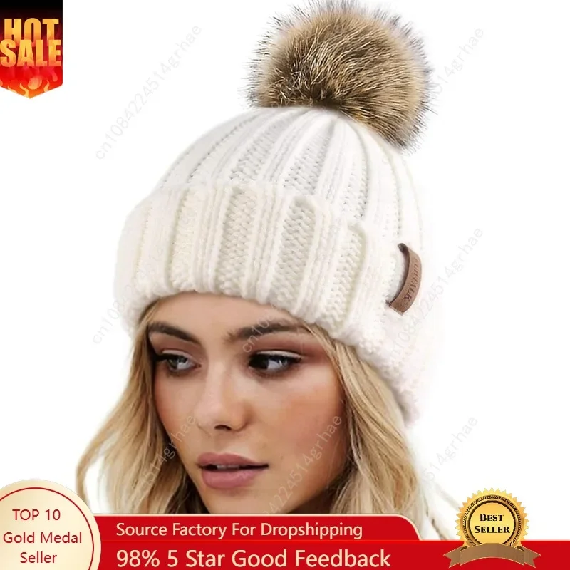 

FURTALK Womens Winter Knitted Beanie Hat with Faux Fur Pom Warm Knit Skull Cap Beanie for Women