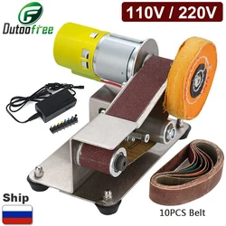 110v/220v mini lixadeira elétrica diy polimento máquina de moagem cortador bordas apontador moedor multifuncional 10 pçs cinto