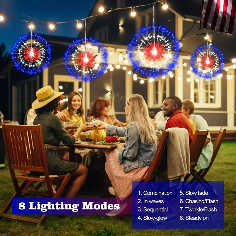 2/4pcs Outdoor Copper Wire Firework Lantern String USB Power Hanging Fairy Light 8 Modes for Courtyard Christmas Party Decor