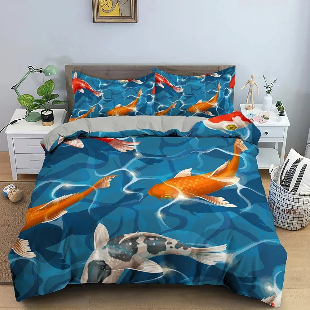 3D Koi Print Bedding Set Child Duvet Cover Set Bed Set Duvet Cover 135x200 with 12 Pillowcase Comforter Bedding Sets Twin Queen