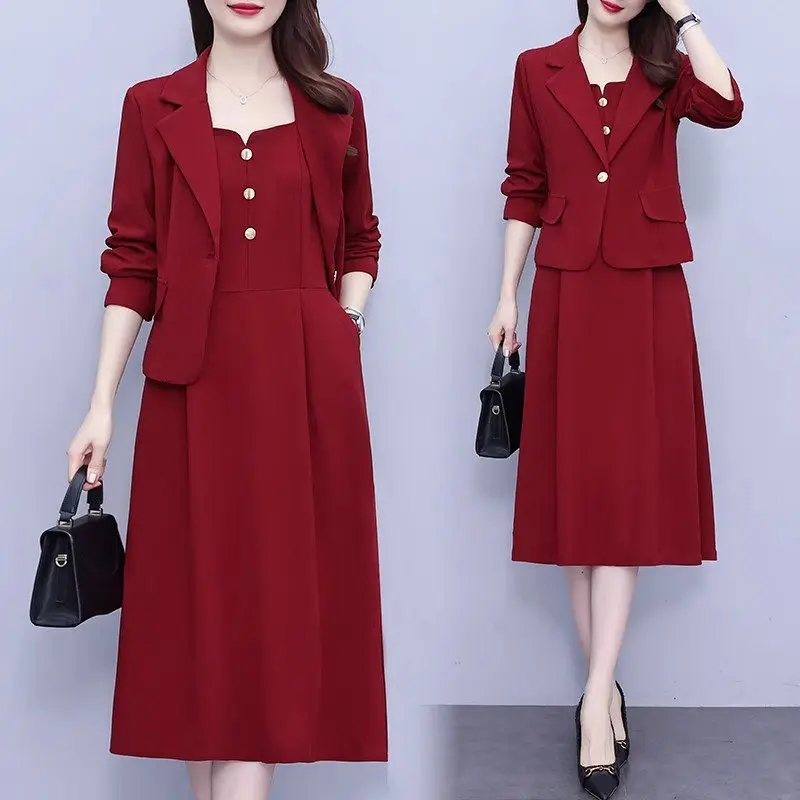 

Large Size Fashion Style Set Dress Autumn 2023 Temperament Light Luxury Slim Elegant Blazer Jacket Two Piece Dress Suit z3286