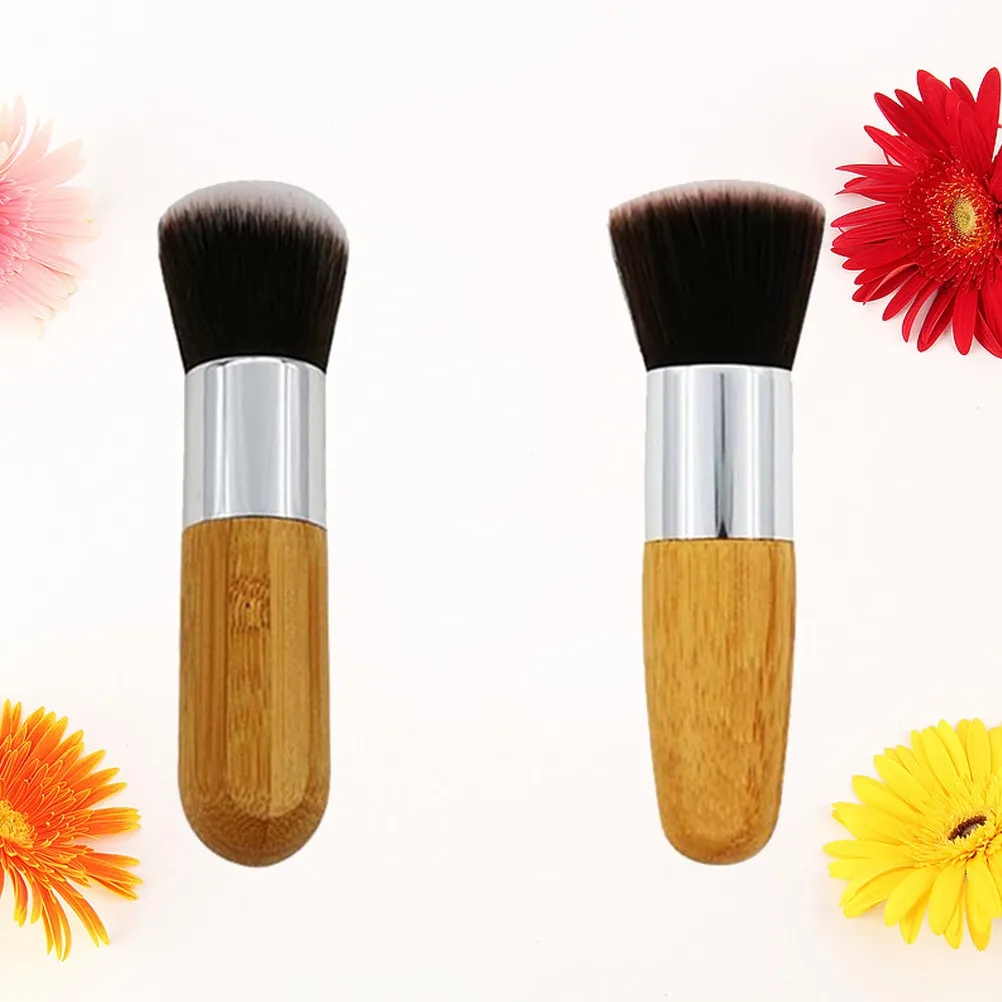 2Pcs High Performance Makeup Brushes Set for Foundation Blending Natural Finish Soft Silky Dense Bristles Portable Reusable