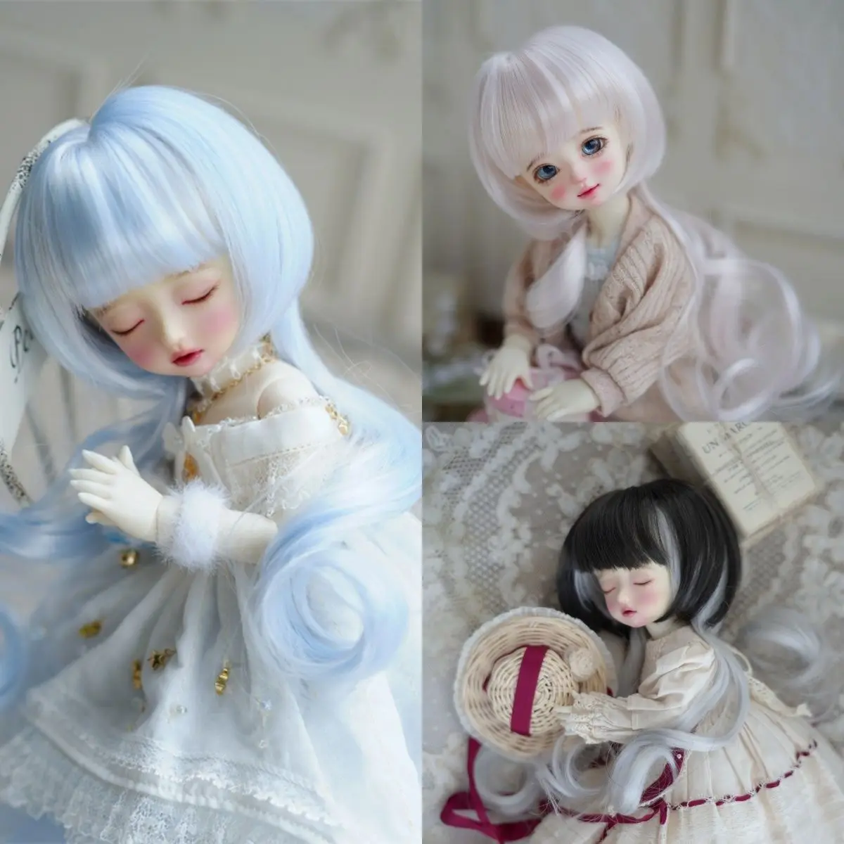 For 1/6 BJD Doll Wig Long Curly Jellyfish Wig Multi-Color Gradient Hair 15–17cm Small Head Size Doll Accessory