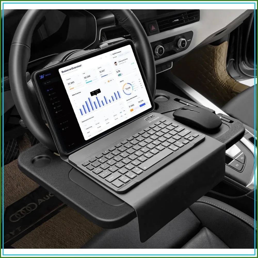 

Steering Wheel Tray - Food Tray & Laptop Holder for Eating, Car Organizer Desk for Truck, Van Interiors