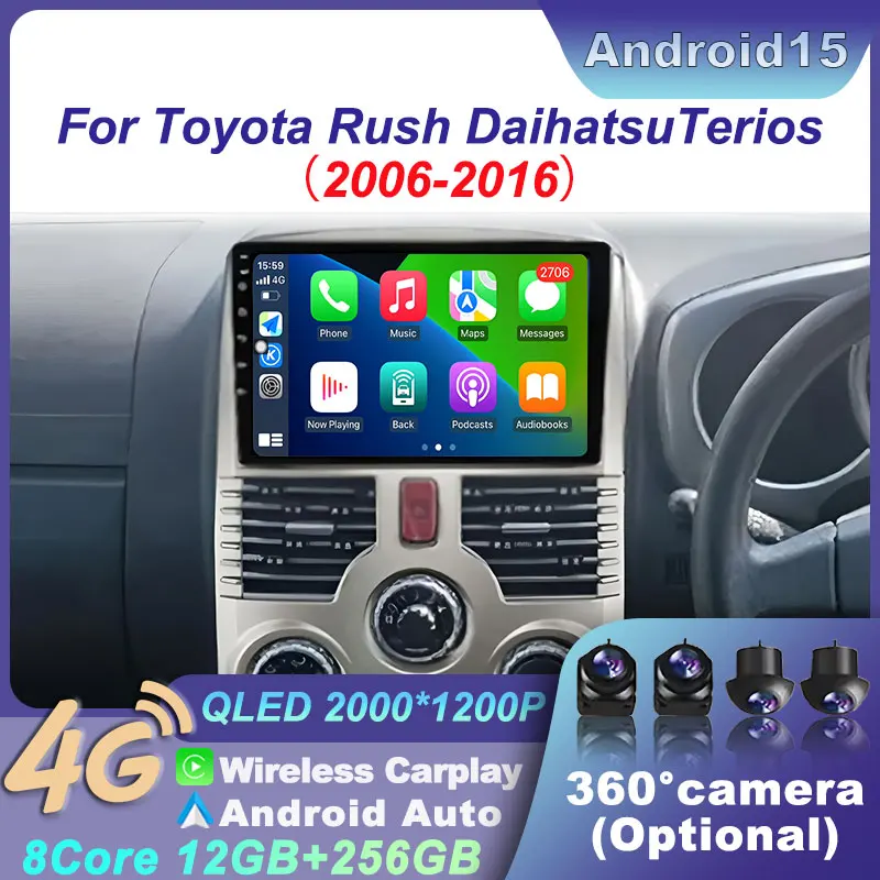 

Для Toyota Rush DAIHATSU TERIOS 2006-2016 беспроводное радио CarPlay Android 15 4G DSP навигация автомобильный WIFI BT мультимедийный плеер GPS