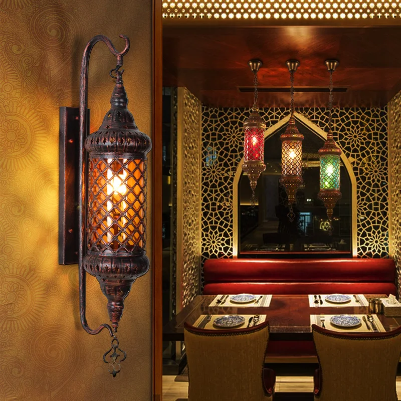 

Ethnic style restaurant wall lamp Bohemian Xinjiang restaurant private room aisle wall lamp Bar hall pillar decorative lamp