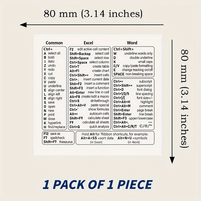 مجموعة واحدة من ملصقات اختصار لوحة المفاتيح ذاتية اللصق من الفينيل |   مرجع سريع لنظام التشغيل Windows، Excel and Word، Office Software
