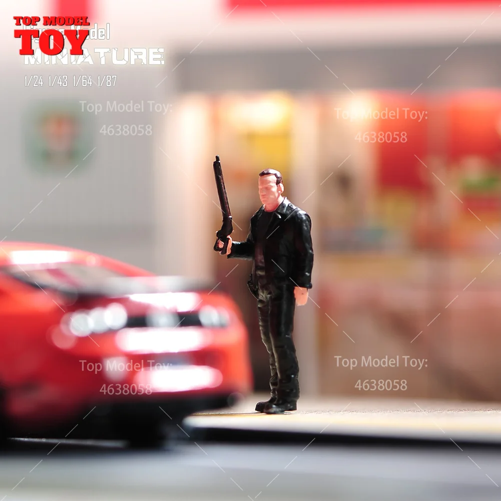 Malowane miniatury 1/24 1/64 1/43 1/87 trzymające pistolet na prawą rękę Męska scena Figurka Lalka Niepomalowany model do pojazdów samochodowych