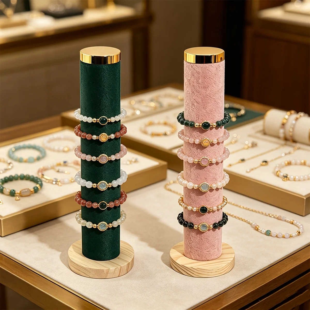 2PCS Bracelet Display Stand Jewelry Holder Velvet Bangle Organizer Countertop Jewelry Display Rack for Store Home Decoration
