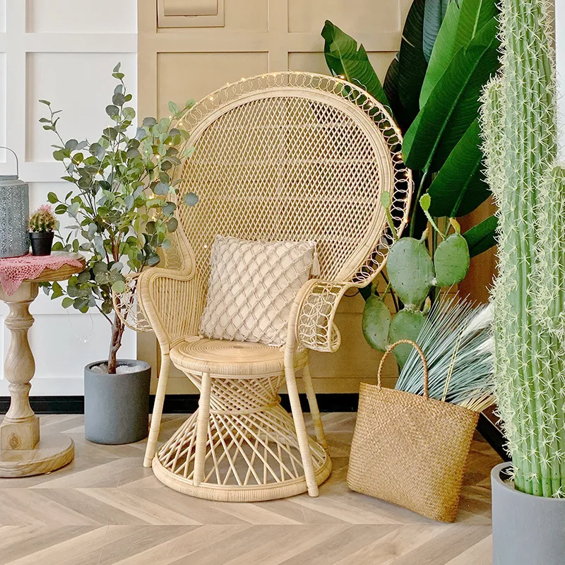 Indonesien importiert natürliche Rattan Stuhl Pfau Rattan Stuhl Freizeit Haus Internet Celebrity hohe Rückenlehne Rattan Stuhl
