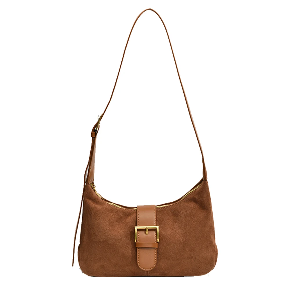 حقيبة كتف نسائية من جلد الغزال بحزام قابل للتعديل حقيبة كروس على شكل هلال حقيبة بمقبض علوي للسفر في العمل #5