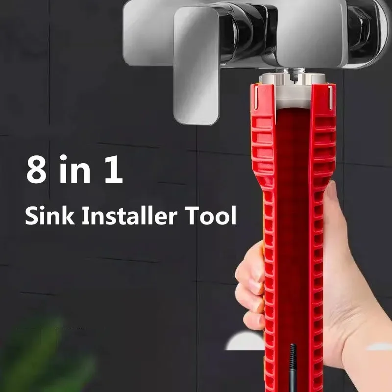 Three head red Sink wrench 8-in-1 screw removing water heater water pipe socket wrench hand tool set