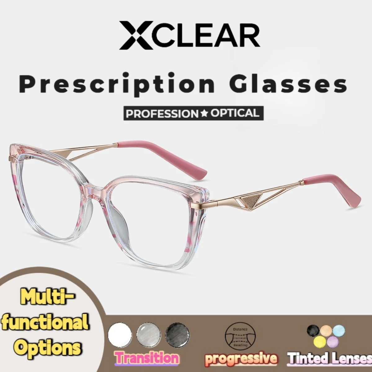 Xclear New Fashion Cateye Frame Myopia Prescription Glasses Currents High Quality Anti Blue Light Progressive Optical Eyeware