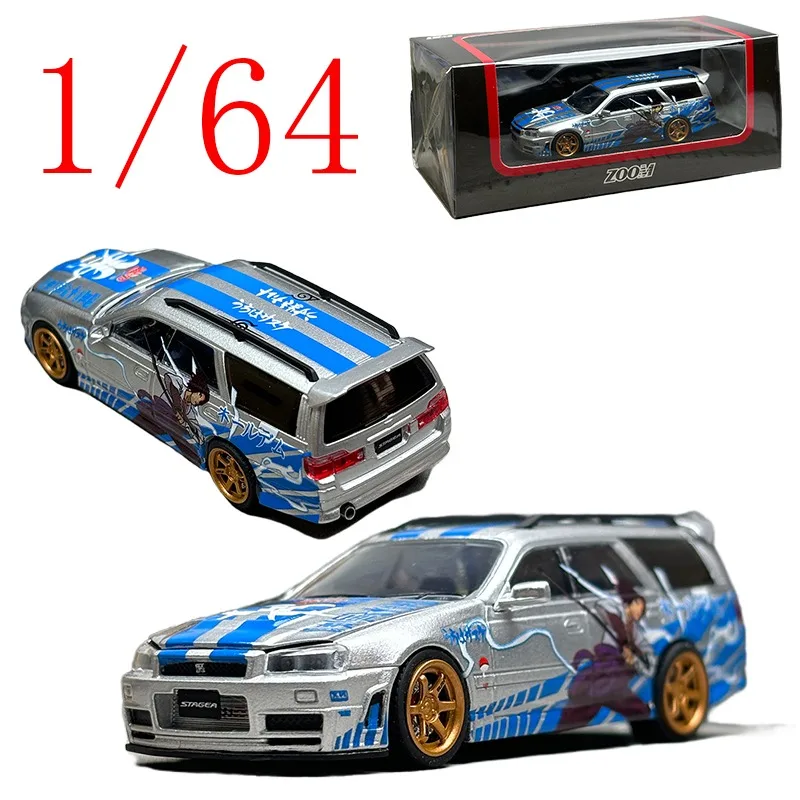Zoom Diecast 1/64 مقياس نيسان سبيكة نموذج سيارات نيسان GTRR34 Stagea1iWC34 260RS كروك واجون الأزرق تحصيل لعب المركبات