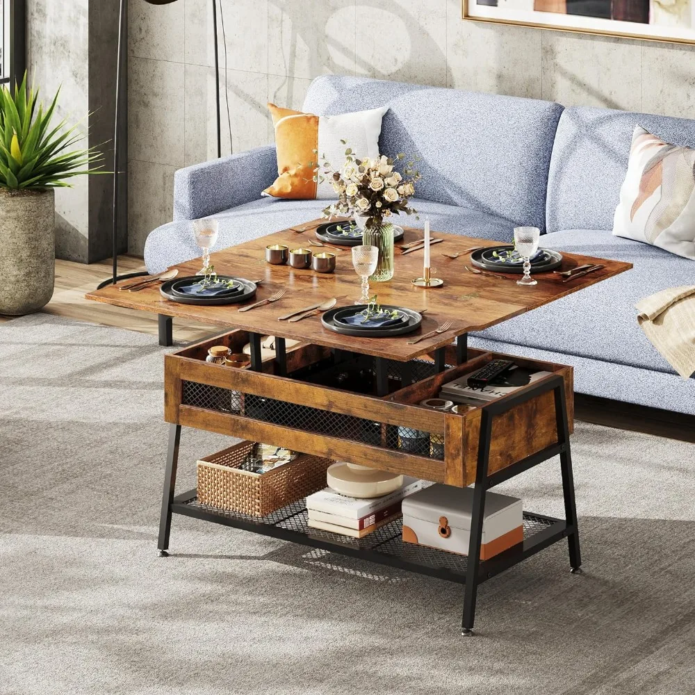 

Coffee Table 3 In 1 Multi-Function Coffee Tables With Storage Converts To Dining Table For Living Room Coffee Table