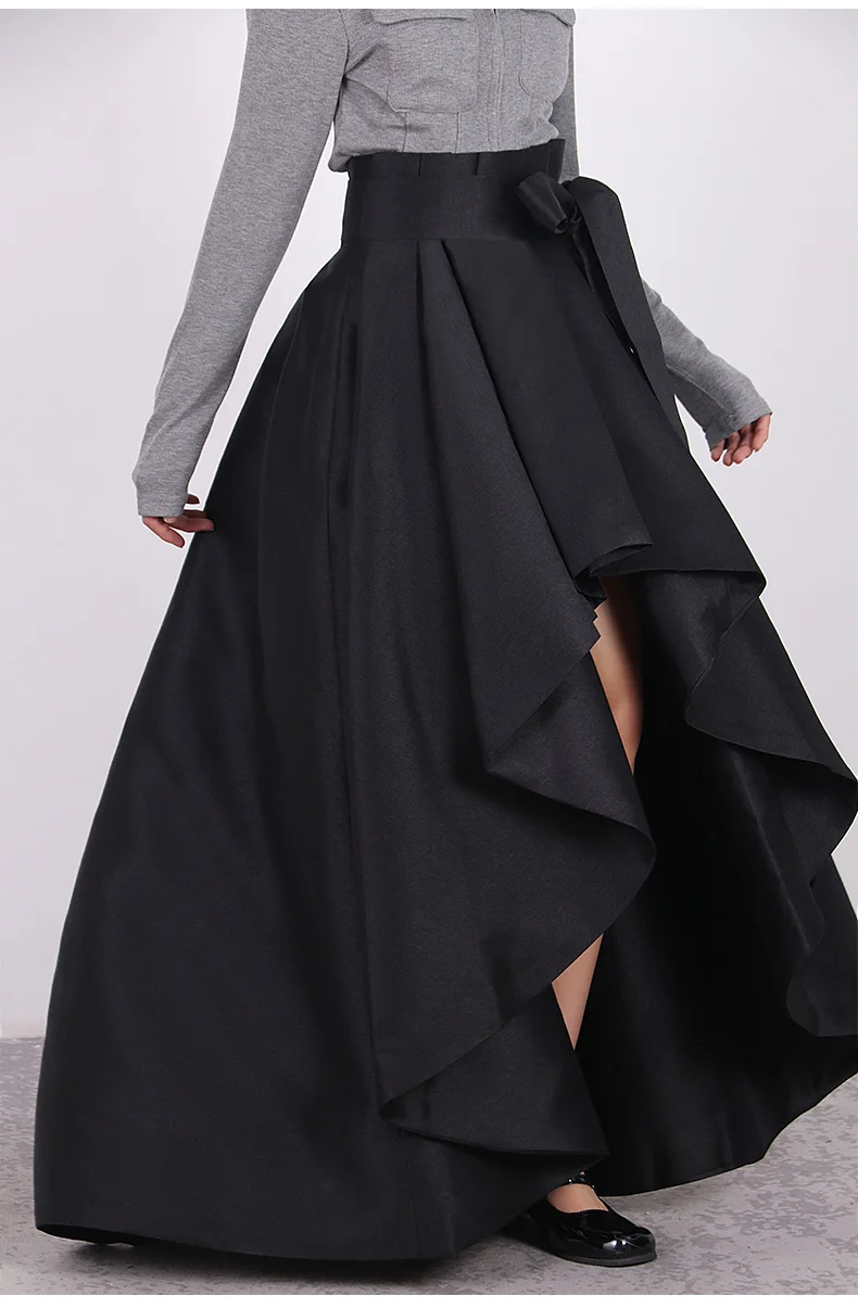 Women's Runway Fashion Spring Autumn Designer Irregular Black Skirt Female Winter Elastic High Waist A-line Skirt TB2965