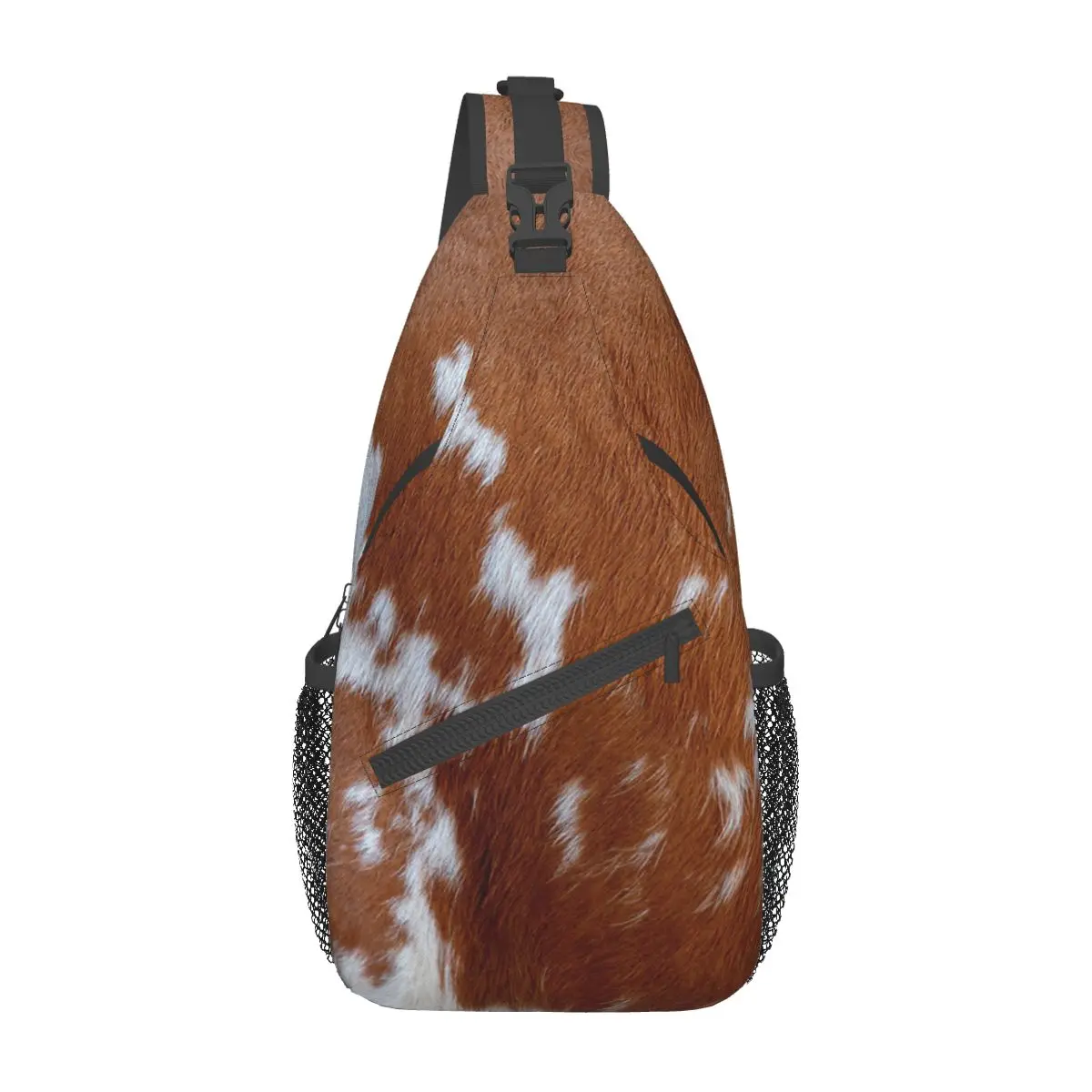 

Brown Calf Cowhide Crossbody Sling Bag Fashion Chest Bag Cow Animal Fur Leather Shoulder Backpack Daypack Travel Hiking Camping