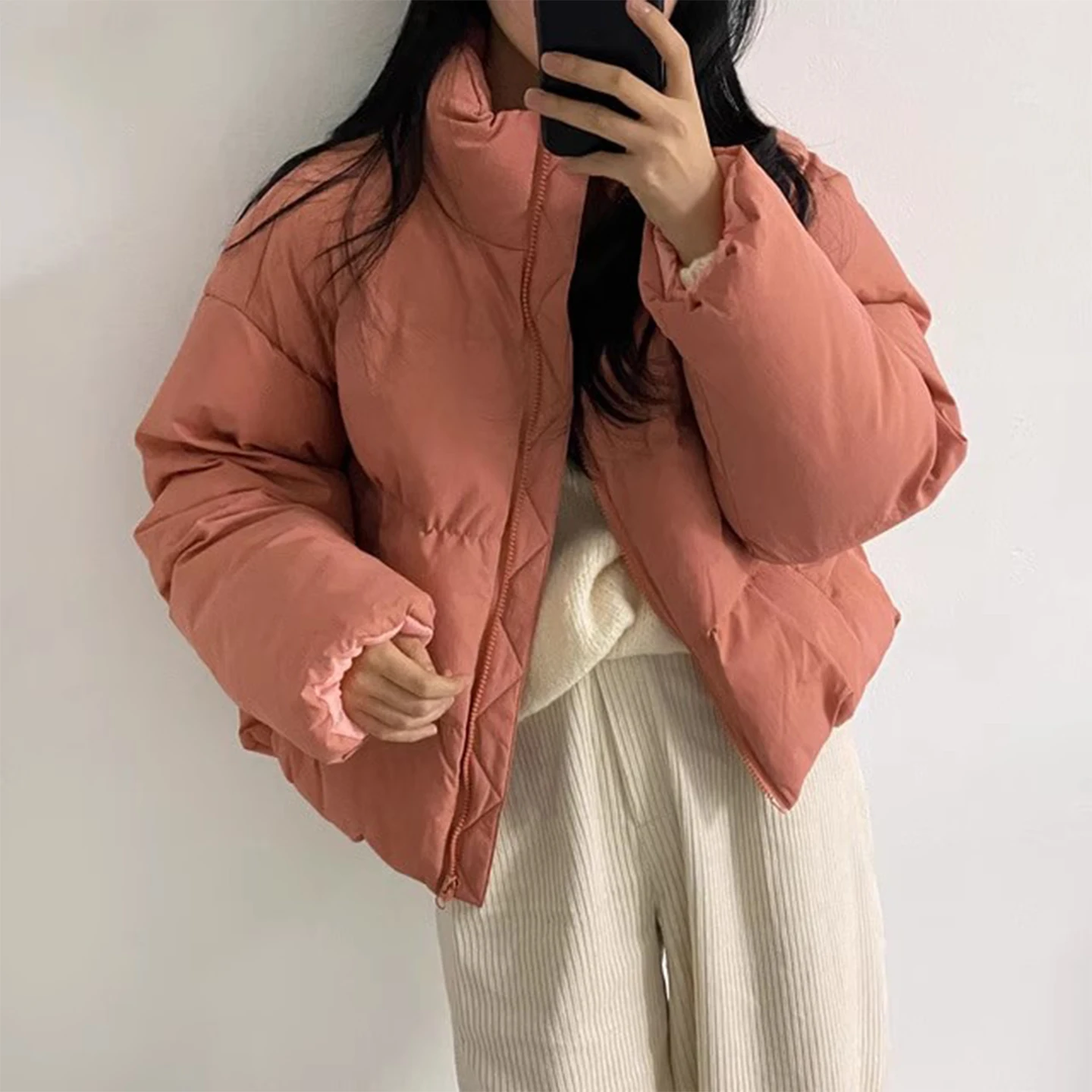 

Retro Stand Collar Hand Padded Cotton Warm Coat Women's Loose ort Bread Sle Top Korean Version Thiened Winter New Arrival