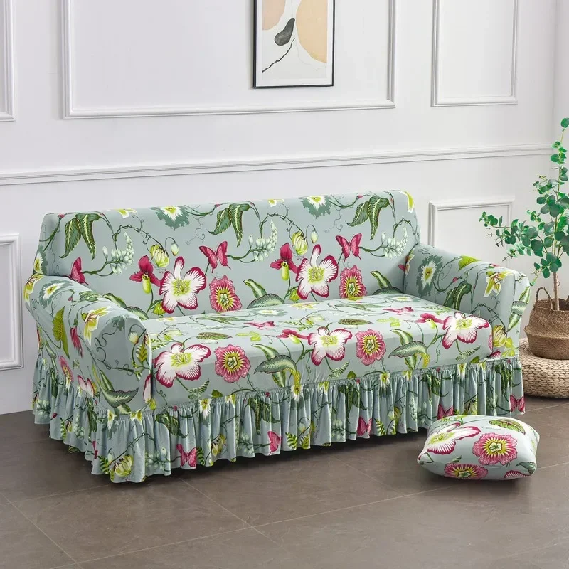 CL-1 2 3 4 Seater Nordic Flowers Stretch Sofa Covers Spandex Sofas Skirt Cover for Living Room Universal Couch Slipcovers