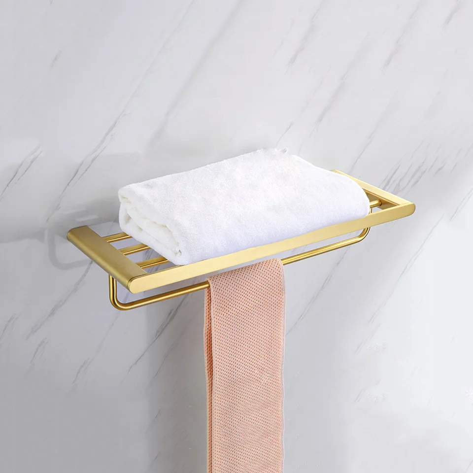 Brushed Gold Bathroom Accessories Towel Rack Paper Holder Soap Dish Toilet Brush Towel Bar Tooth Cup Stainless Steel Hardware