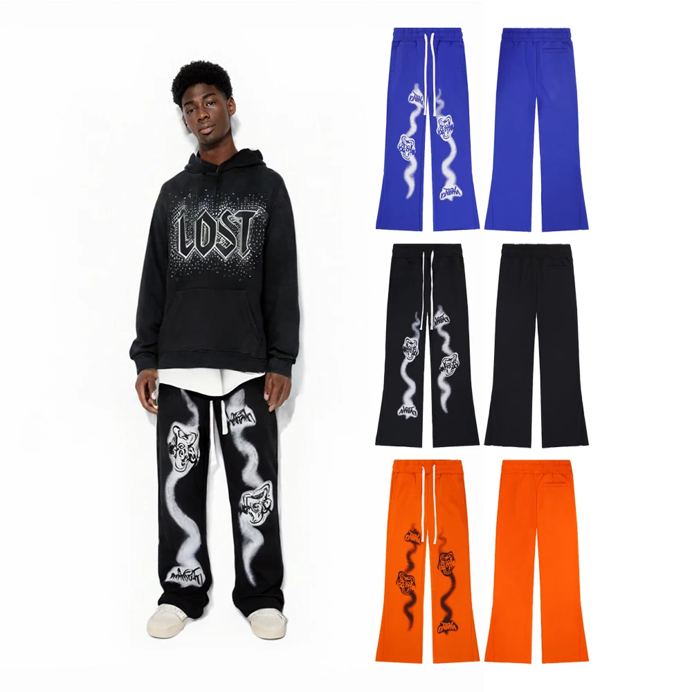 

Oversized Baggy Pants Streetwear Clothing Men‘s HipHop Cotton Street Style Printed Flare Pants Casual Daily Retro Loose Trousers