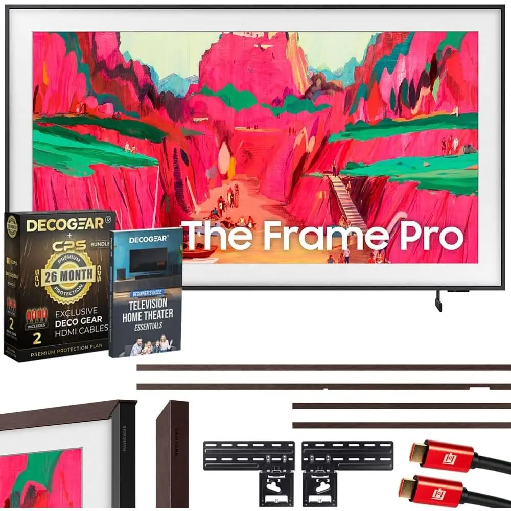 

65" The Frame Pro LS03FW 4K Neo QLED TV (2025) Bundle with Modern Brown Bezel, CPS 26 Month Protection, Slim Flat Mount, 2X HDMI