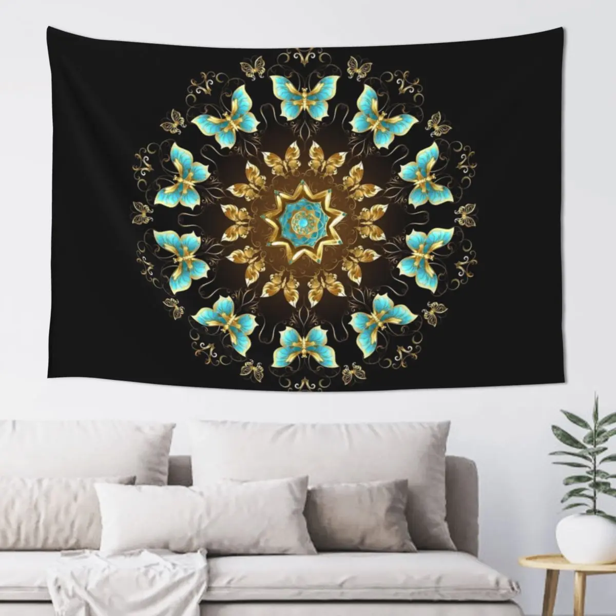 

Mandala of Golden Butterflies ( Gold Butterflies ) Tapestry Custom Aesthetics For Room Carpet Wall Tapestry