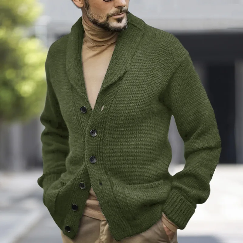 

2023 Autumn/Winter European and American Men's Slim Fit Polo Collar Long Sleeved Cardigan Sweater